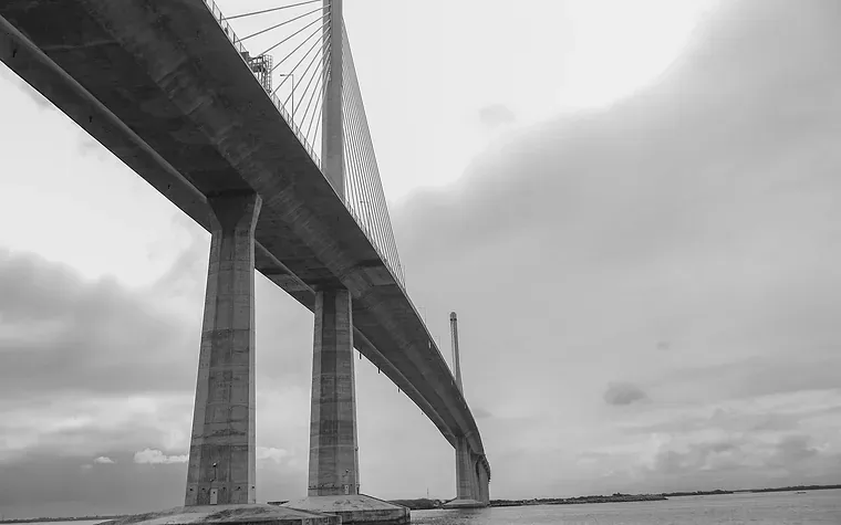 Cable-stayed bridge seen from beneath its span