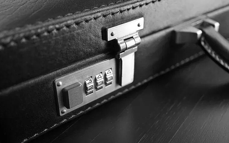 Brass combination locks on a leather case