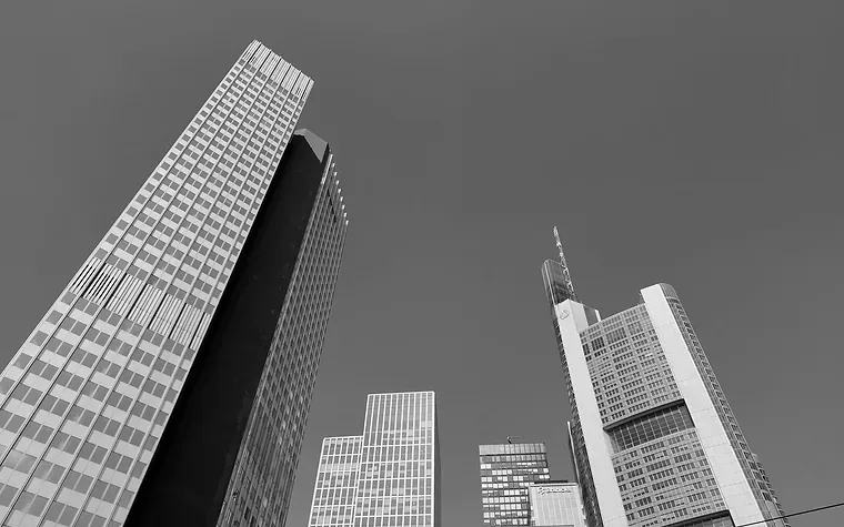 Frankfurt office towers seen from street level