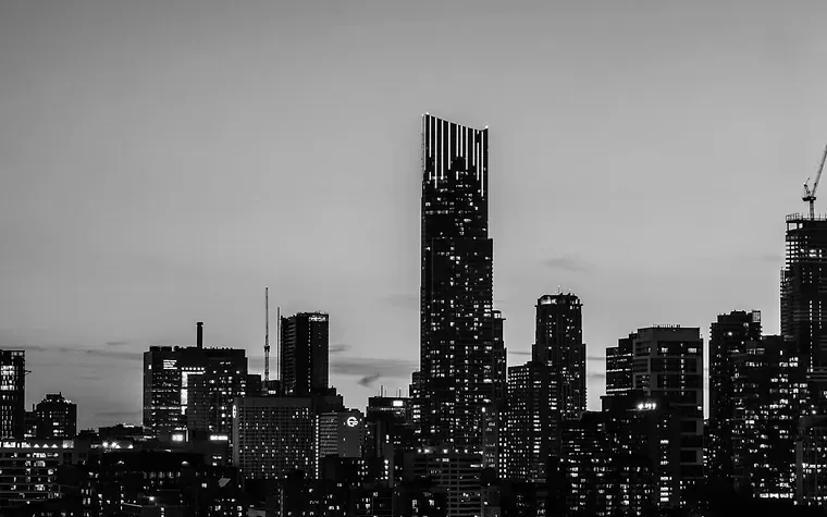 City skyline at dusk